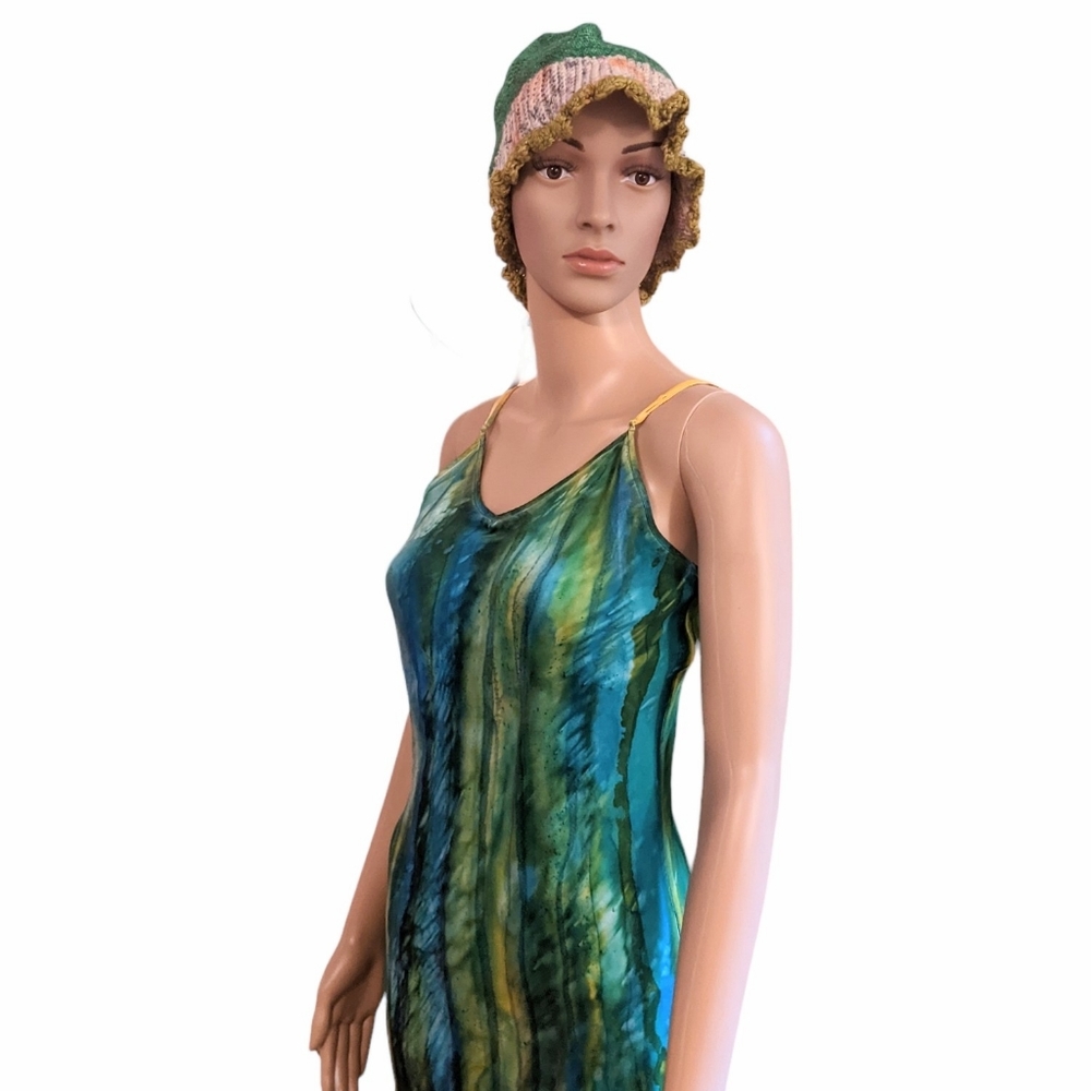 Handpainted Charmeuse satin Dress. Original. One of a kind Art Boho - Picture 9 of 15